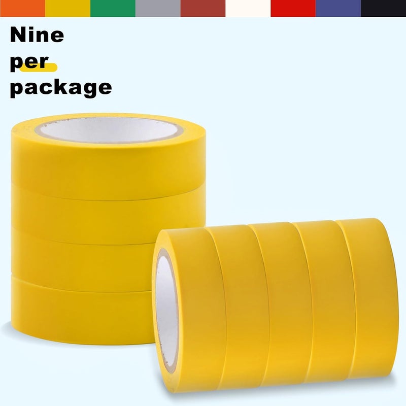 Romeda 9 Pack Electrical Tapes, Electrical Tape Water, Sun, and Oil Resistant, Electrical Tape is Suitable for Most Domestic, Commercial, and Industrial environments - Yellow - Image 5